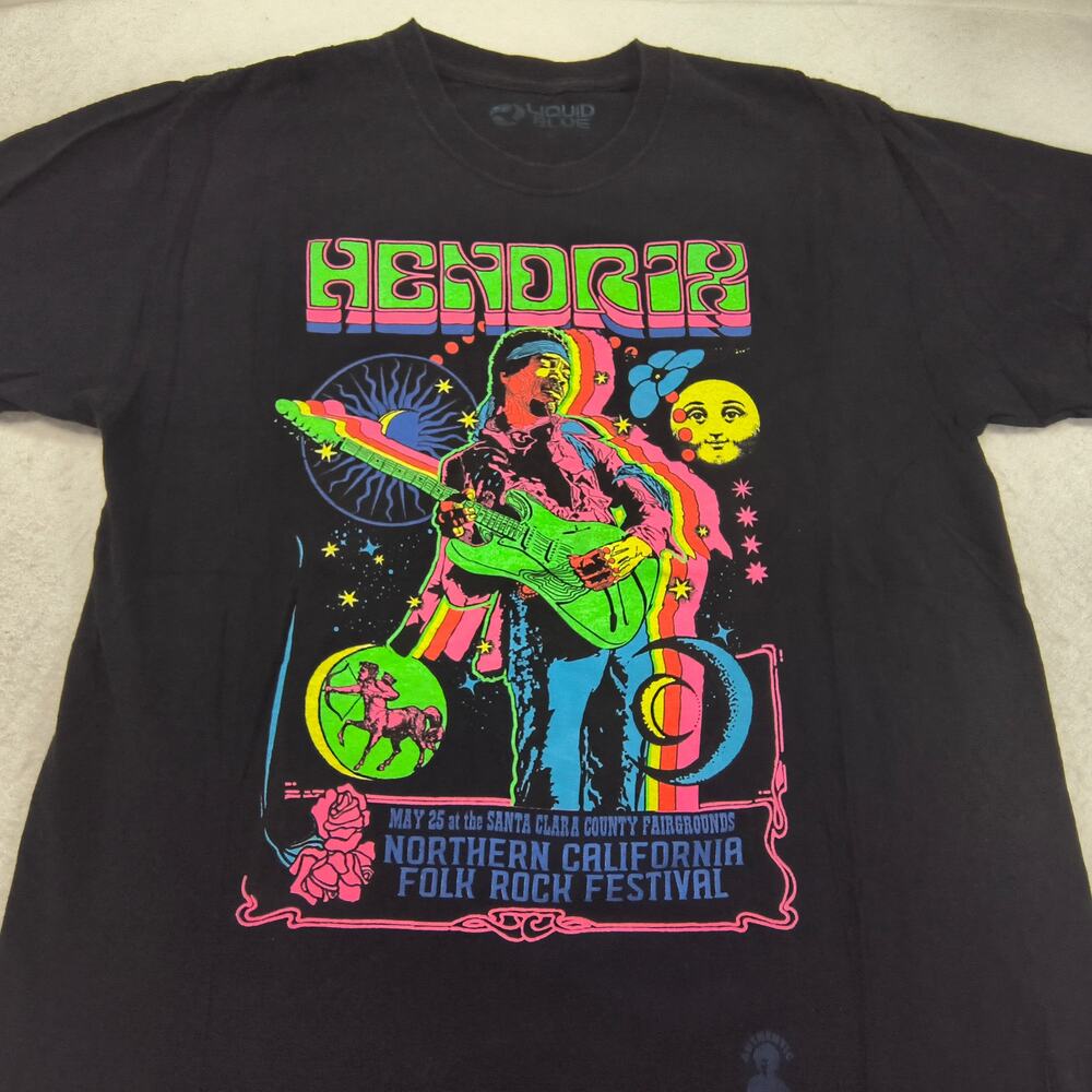 Jimi Hendrix Band Crew Neck Short Sleeve Graphic Shirt Mens Size Large L Black